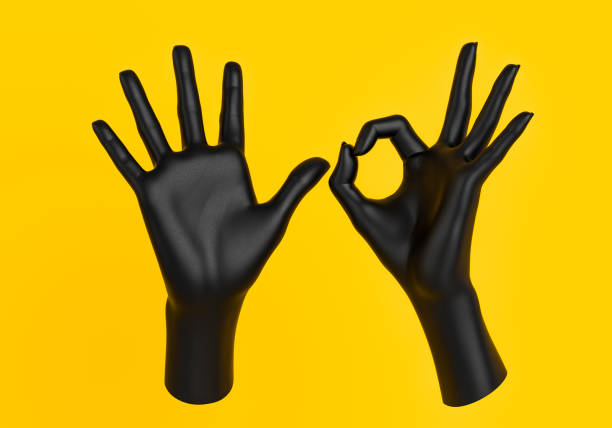 istock Number 50 black hand fingers gestures isolated on yellow, 3d rendering 1140898739