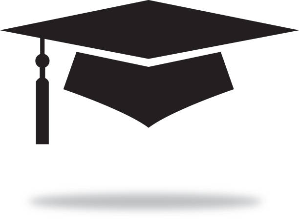 Black Graduation Cap With Shadow Vector illustration of a black mid-air graduation cap with a shadow beneath it. university clipart stock illustrations