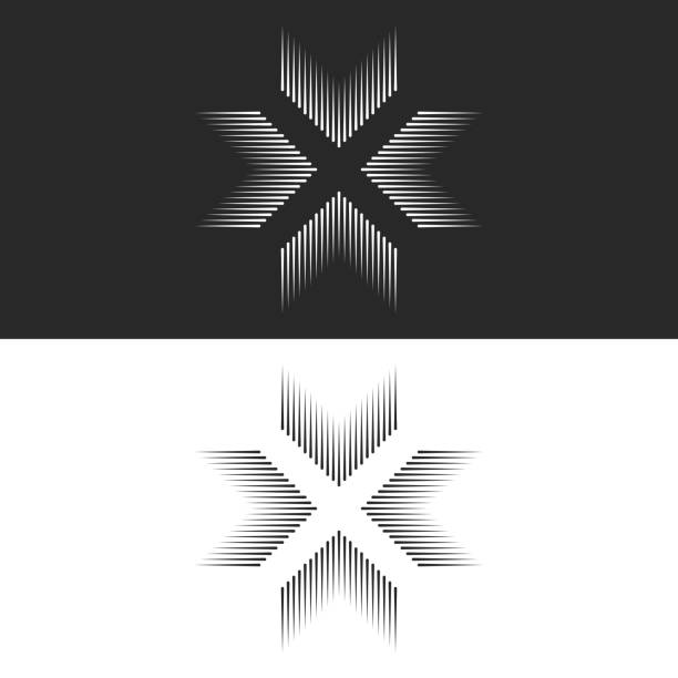 illustrations, cliparts, dessins animés et icônes de converge 4 flèches logo croix forme t-shirt imprimé, lettre x forme lignes noires et blanches, traversant quatre directions dans le carrefour central - cross shape cross pattern black