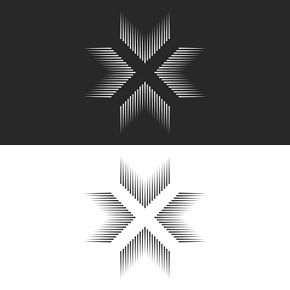 Converge 4 arrows logo cross shape t-shirt print, letter X form black and white lines, crossing four directions in center crossroad
