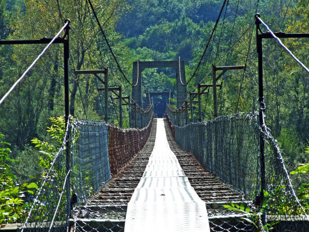 istock Pedestrian suspended bridge over the Maggia River, Magic Valley or Valle Magia (Valle Maggia) 1140908449