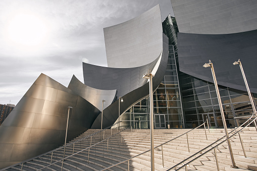 Los Angeles, California, USA - Dec 26, 2018: Architectural detail of the landmark Walt Disney Concert Hall, designed by Frank Gehry.