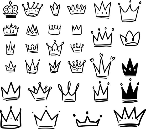 Set of crown illustrations in sketching style. Corona symbols. Tiara icons.