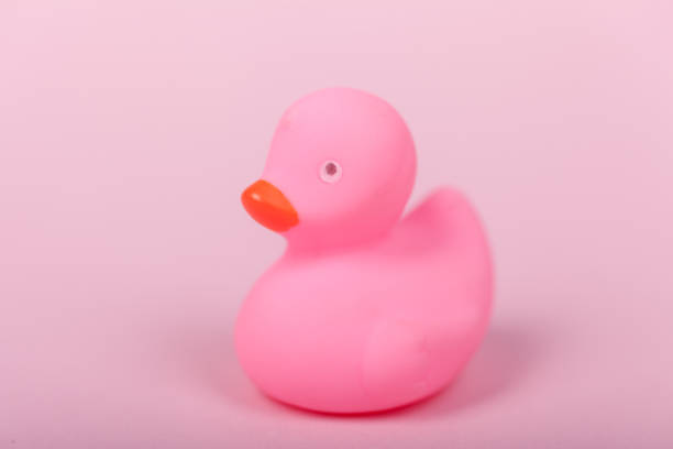 istock Cute pink rubber duck on pink background 1140932961