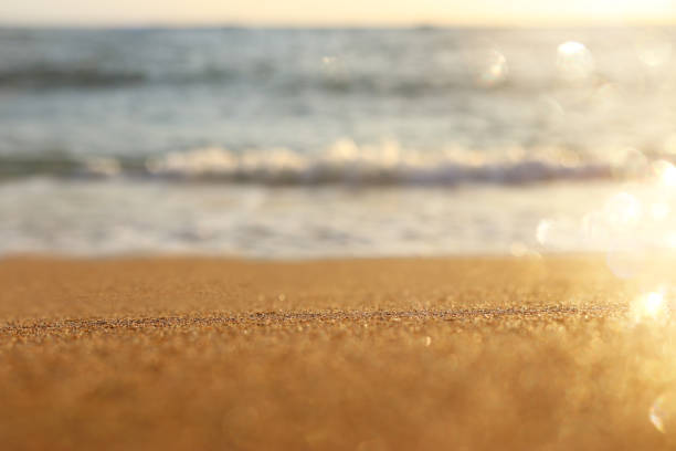istock background image of sandy beach and ocean waves with bright bokeh lights 1140934703