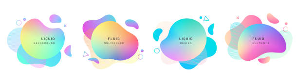 ilustrações de stock, clip art, desenhos animados e ícones de set of isolated abstract liquid shapes, dynamic - purple circle frame design