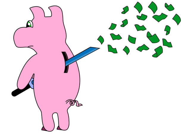piggy bank doing harakiri with dollars piggy bank doing harakiri with dollars harakiri stock illustrations