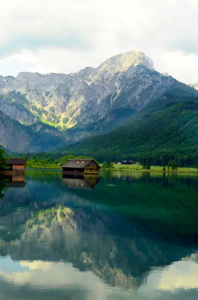 Austria, lake named Almsee located inmidst Austrian alps