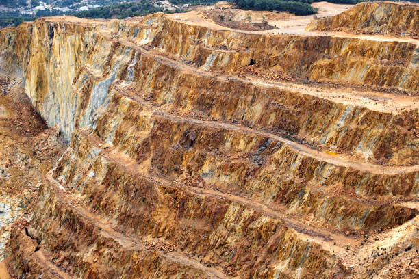 istock Aerial view of sections of open cut mining pit 1140942255