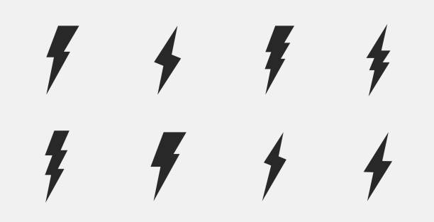 stockillustraties, clipart, cartoons en iconen met set van 8 thunderbolts iconen. bliksem pictogrammen geïsoleerd op witte achtergrond. vector illustratie - symbool illustraties