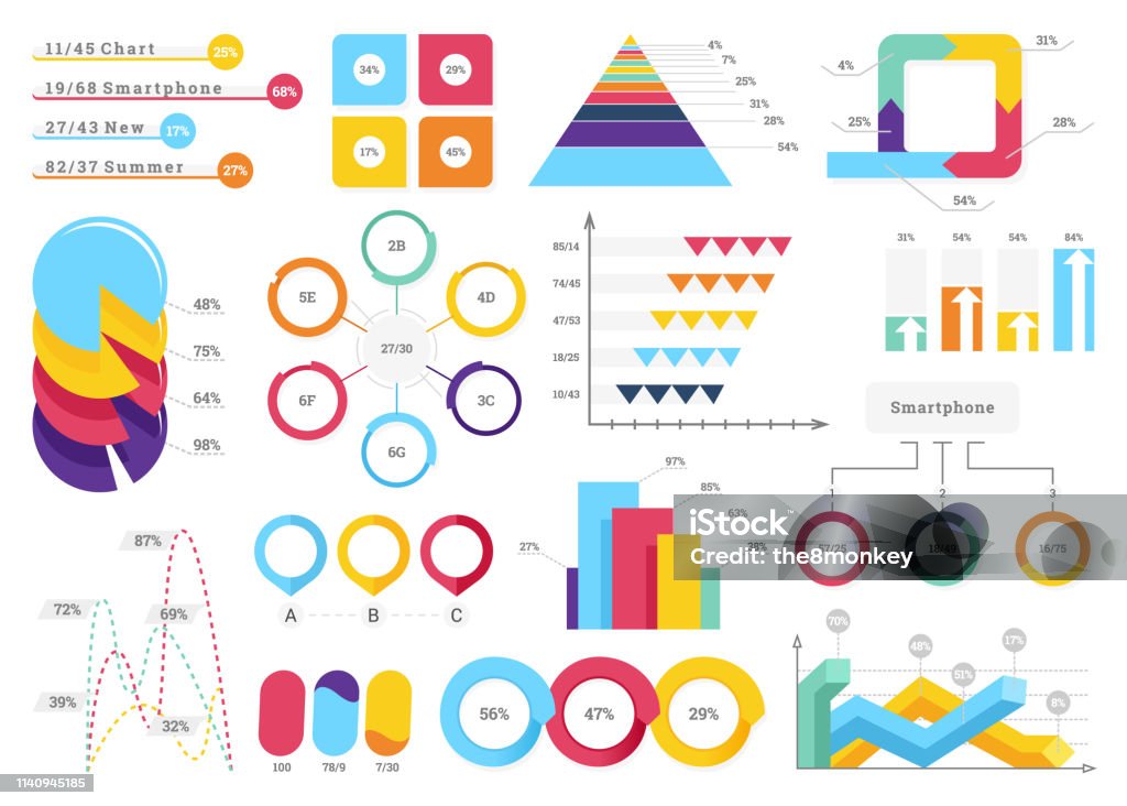 Helpful Graph Examples Set Of Most Useful Infographic Elements Bar Graphs Pie Charts Steps And ...