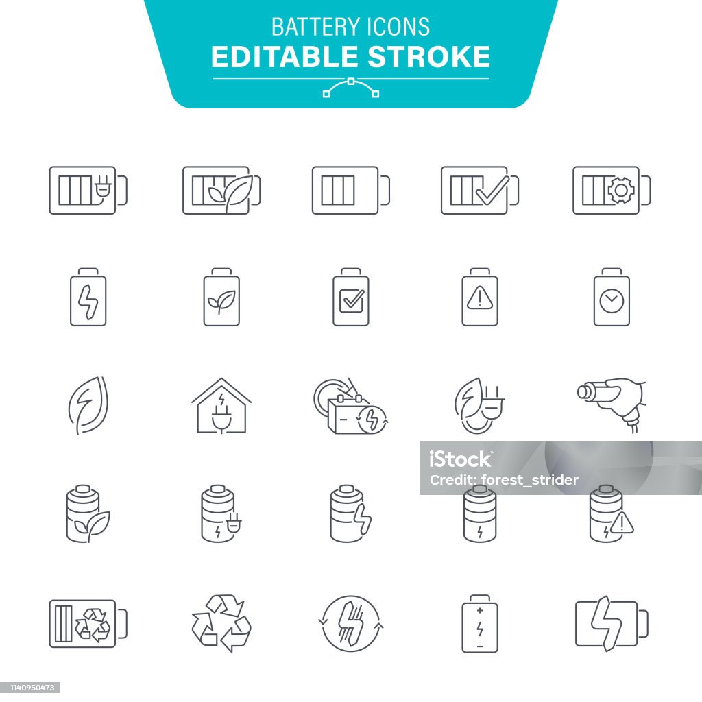 Battery Line Icons Smartphone, Devices, Power Line, Electrical Component, Lightning, Editable Stroke Icon Set Battery stock vector