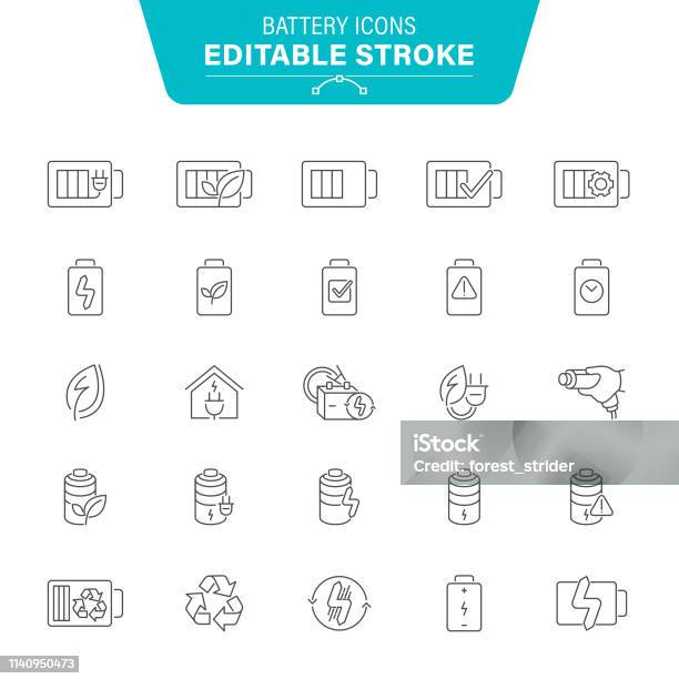 Battery Line Icons Stock Illustration - Download Image Now - Battery, Icon Symbol, Line Icon