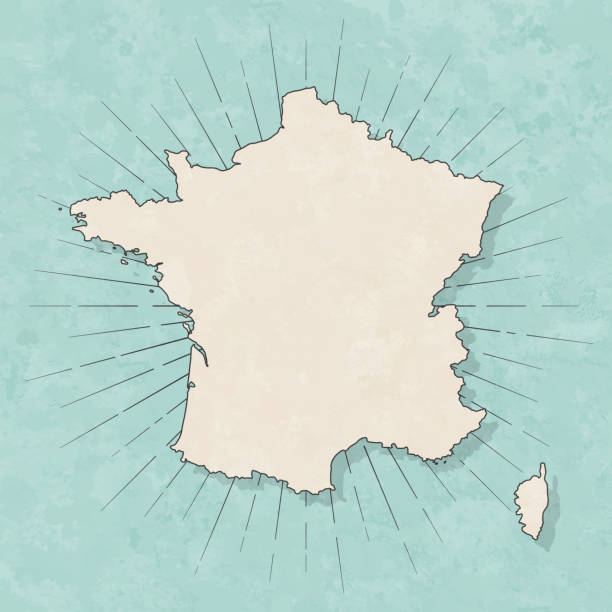 карта франции в стиле ретро винтаж - старая текстурированная бум ага - france stock illustrations