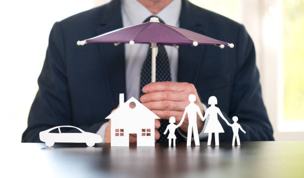 Concept of family, home and car protection stock photo