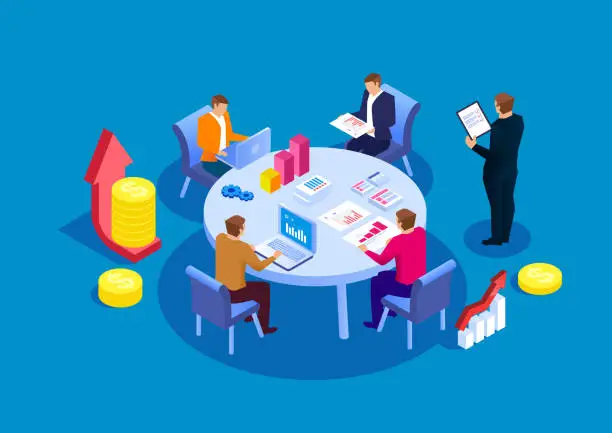 Vector illustration of Business team meetings and financial statistics