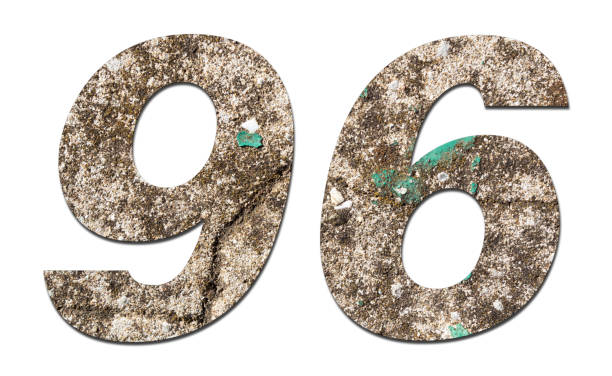 istock Number 96 with old wall on white background,Stone Number 1140958662