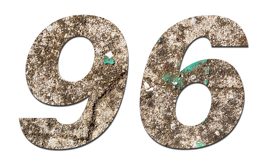 Number 96 with old wall on white background,Stone Number