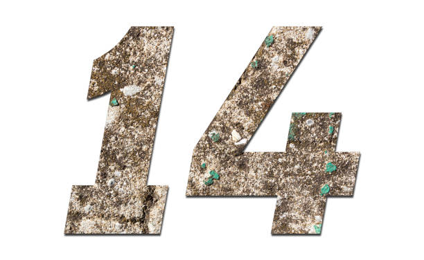 istock Number 14 with old wall on white background,Stone Number 1140958803