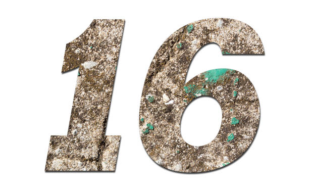 istock Number 16 with old wall on white background,Stone Number 1140959866