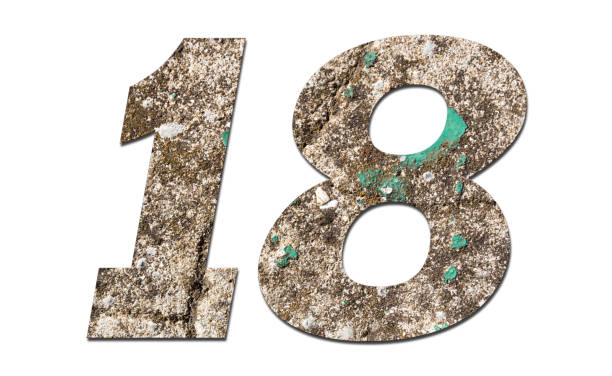 istock Number 18 with old wall on white background,Stone Number 1140959918