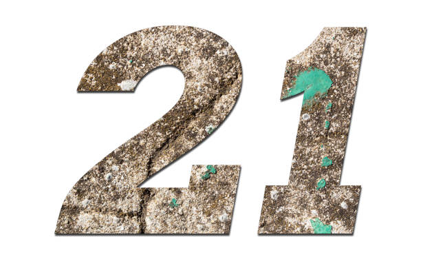 istock Number 21 with old wall on white background,Stone Number 1140959969