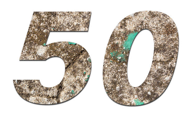 istock Number 50 with old wall on white background,Stone Number 1140961105