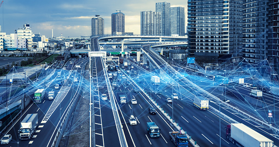 Tecnología de concepto de transporte. Sistemas de control de tráfico. Internet de las cosas. Movilidad como servicio. photo