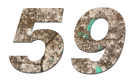 Number 59 with old wall on white background,Stone Number