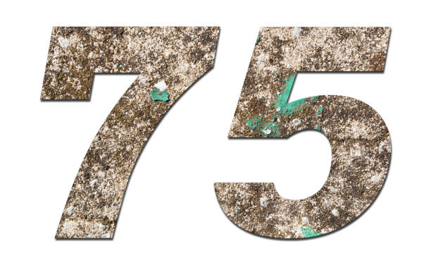 istock Number 75 with old wall on white background,Stone Number 1140962064