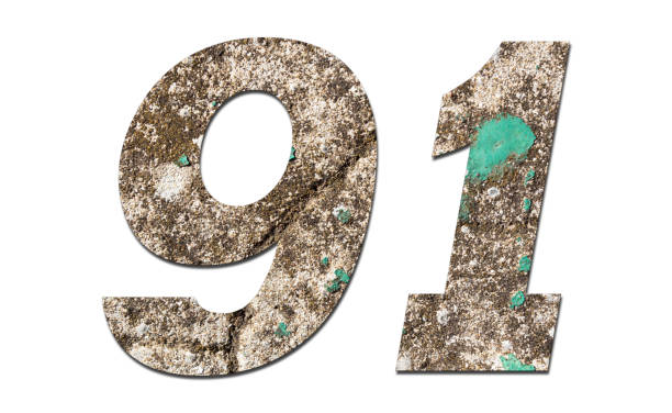 istock Number 91 with old wall on white background,Stone Number 1140962335