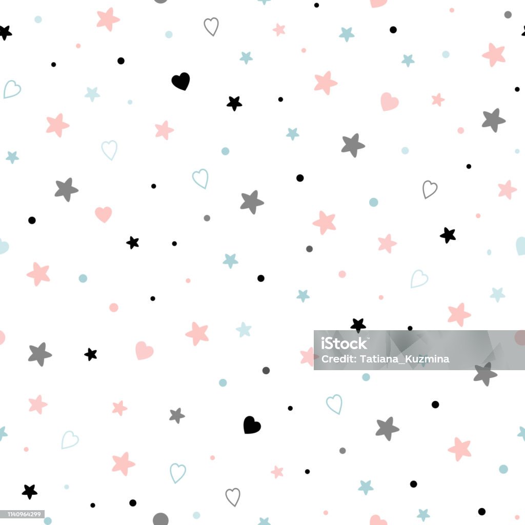 Seamless Cute Baby Pattern With Stars Hearts Kids Texture Fabric Wallpaper  Background Vector Illustration Stock Illustration - Download Image Now -  iStock