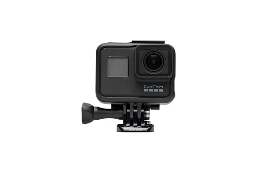 BANGKOK,THAILAND-MARCH 30: Image of Action camera GoPro Hero7 black isolated on white background - clipping paths.