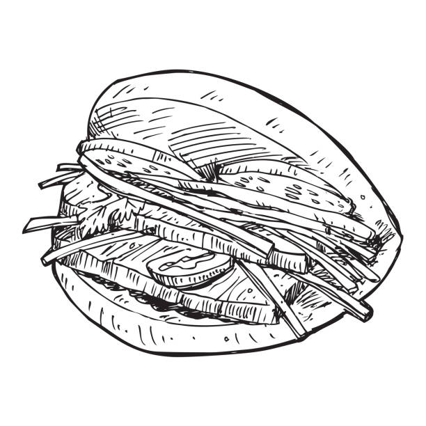 手描きのバオ、台湾の bbq ポークパン、ベクター - hamburger bun bread isolated点のイラスト素材／クリップアート素材／マンガ素材／アイコン素材