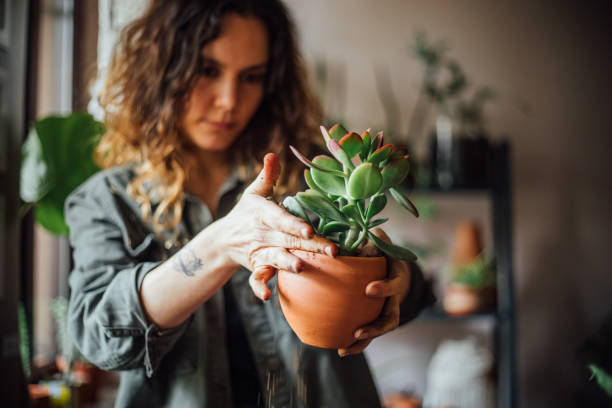 istock Young woman planting flower 1140968210