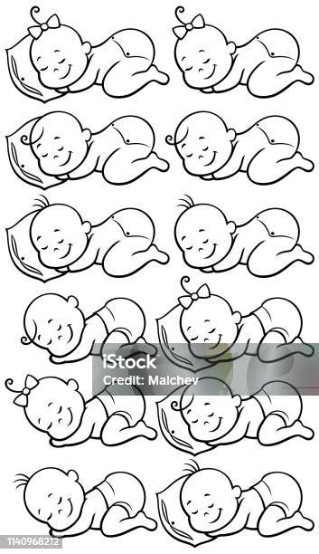 Sleeping Babies Line Art Stock Illustration - Download Image Now - Book, Brother, Cartoon