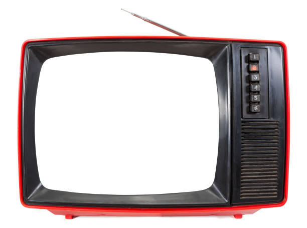 istock Vintage portable TV set with cutout screen isolated on white 1140971286