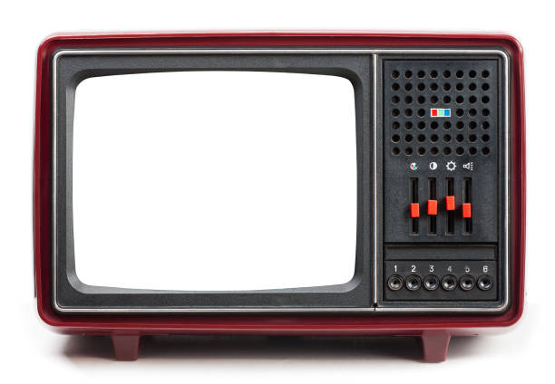 istock Vintage portable TV set with cutout screen isolated on white 1140971303