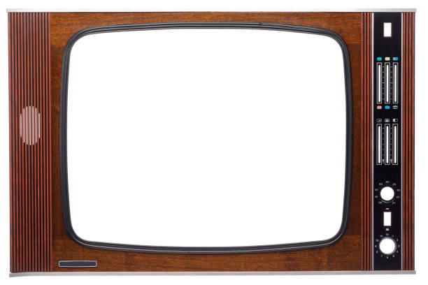 istock Vintage TV set front with cutout screen and controls isolated on white 1140971845