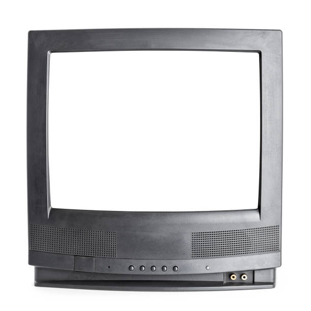 Vintage TV set with cutout screen isolated on white