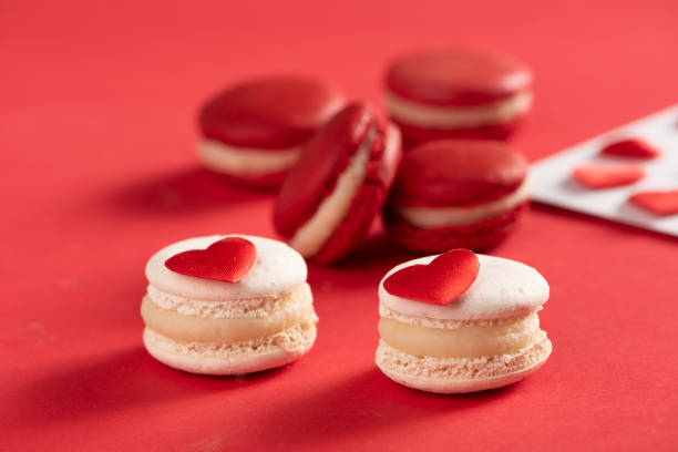 istock Red Macarons and red shaped hearten an envelope 1140973478