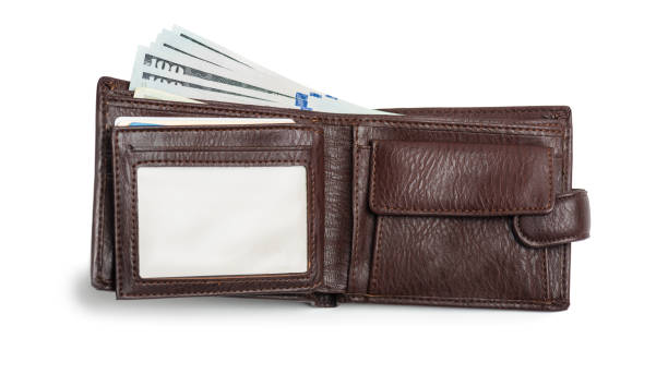 istock Open brown natural leather wallet isolated 1140974590