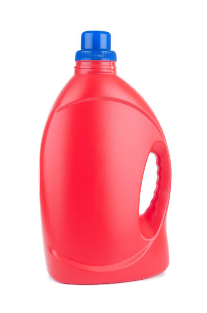 istock Red plastic bottle of cleaning product isolated on white background 1140974821