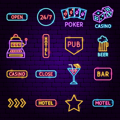 Bar Signs Neon Icons. Vector Illustration of Street Promotion.