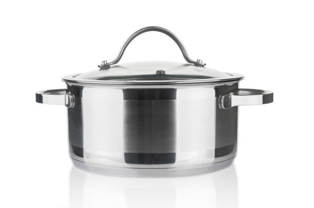 istock Stainless steel pot close up isolated on white background 1140980513