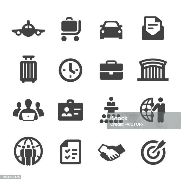 Business Travel Icons Set Acme Series Stock Illustration - Download Image Now - Agreement, Airplane, Black Color