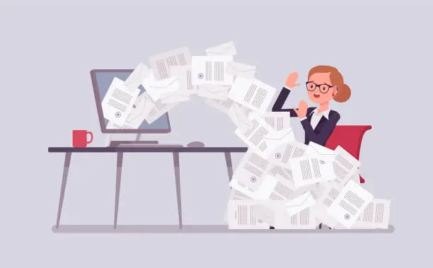 Vector illustration of Paper avalanche for businesswoman