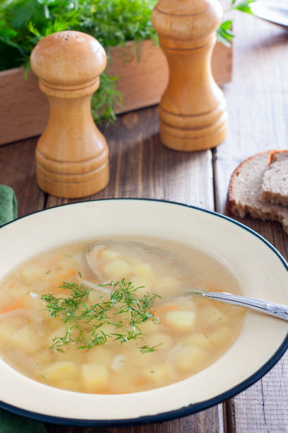 istock Transparent potato soup in meat broth, selective focus 1140986278