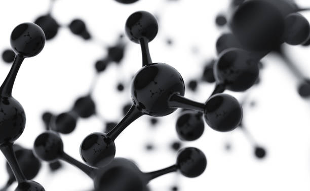 istock Abstract molecules design. Black atoms. Abstract background for chemistry science banner or flyer. Science or medical background. Black molecule 3d rendering illustration. 1140986471