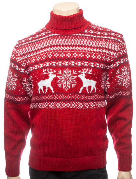 istock Red knitted Christmas turtleneck sweater on a mannequin isolated 1140986730